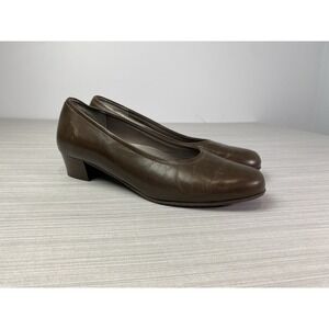 SAS Regina Pump Heels Women's 10 M Brown Leather Block Slip On Career‎ Shoes